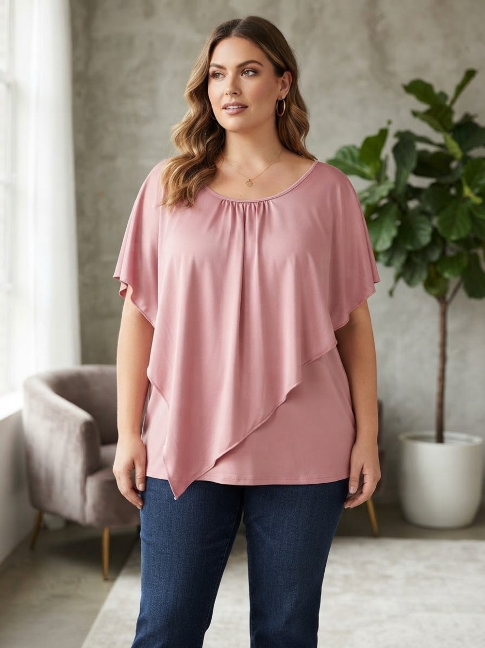 Asymmetrical Draped Blouse in Dusty Pink